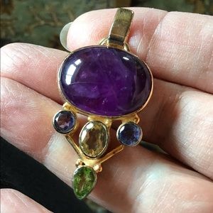 18k Gold & Sterling Silver 925 Gemstone Pendant
